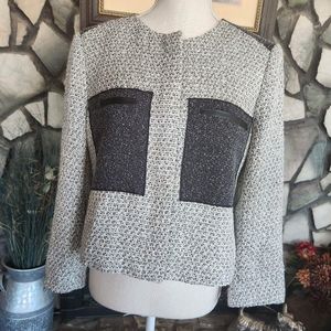 Ann Taylor size 12 black/white/silver jacket. Like new. Short crop jacket.